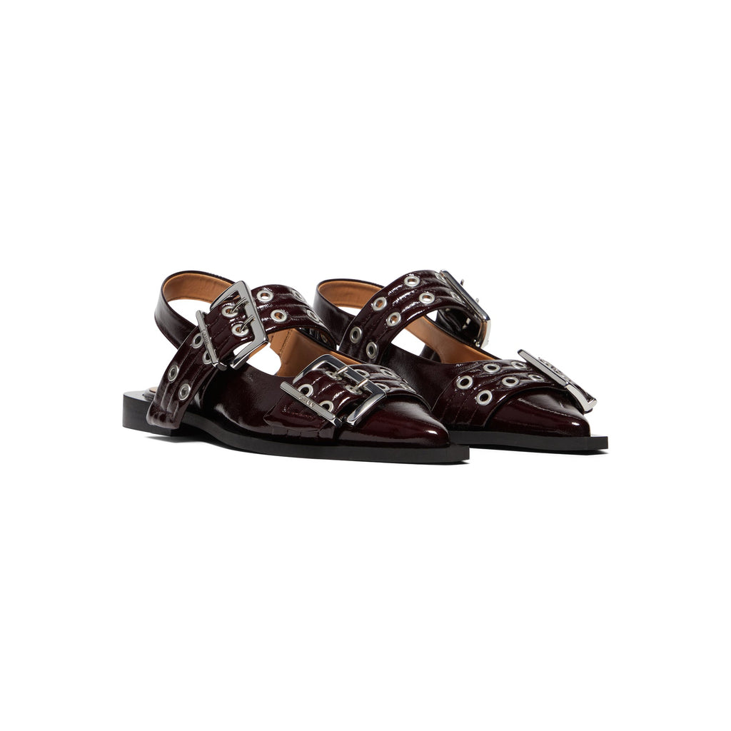 Ganni Feminine Buckle Ballerina Naplack (Burgundy)
