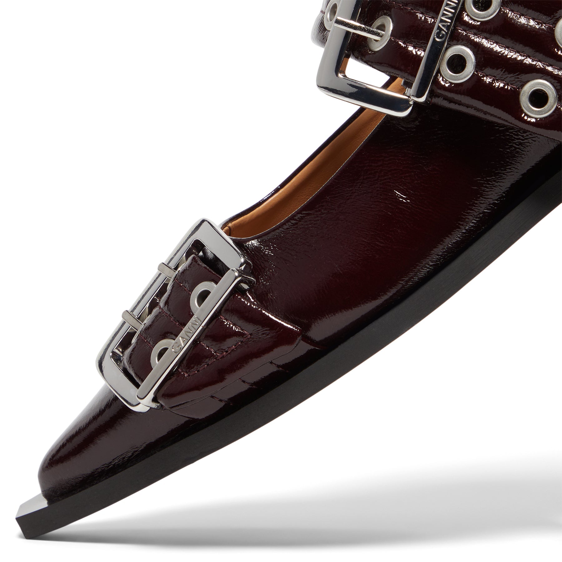 Ganni Feminine Buckle Ballerina Naplack (Burgundy)