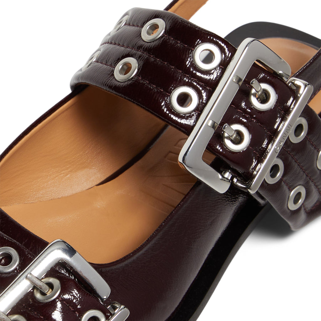 Ganni Feminine Buckle Ballerina Naplack (Burgundy)