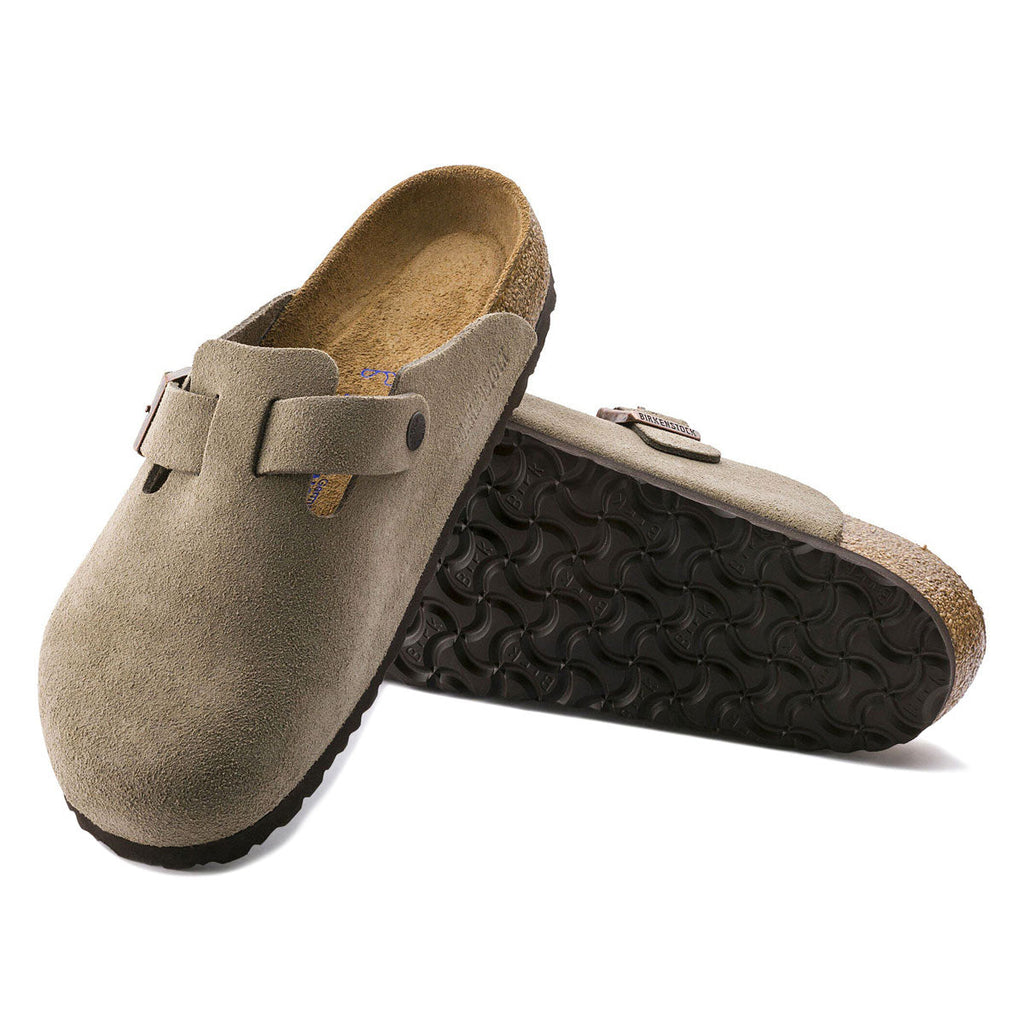 Birkenstock Womens Boston Soft Footbed Sandals - Taupe Suede