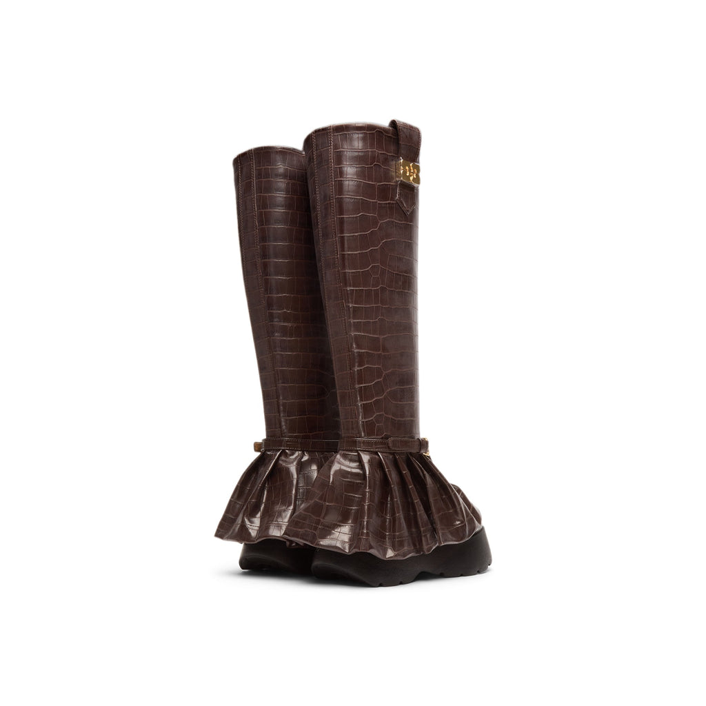 Ganni Kat Croc High Boot (Chocolate Fondant)