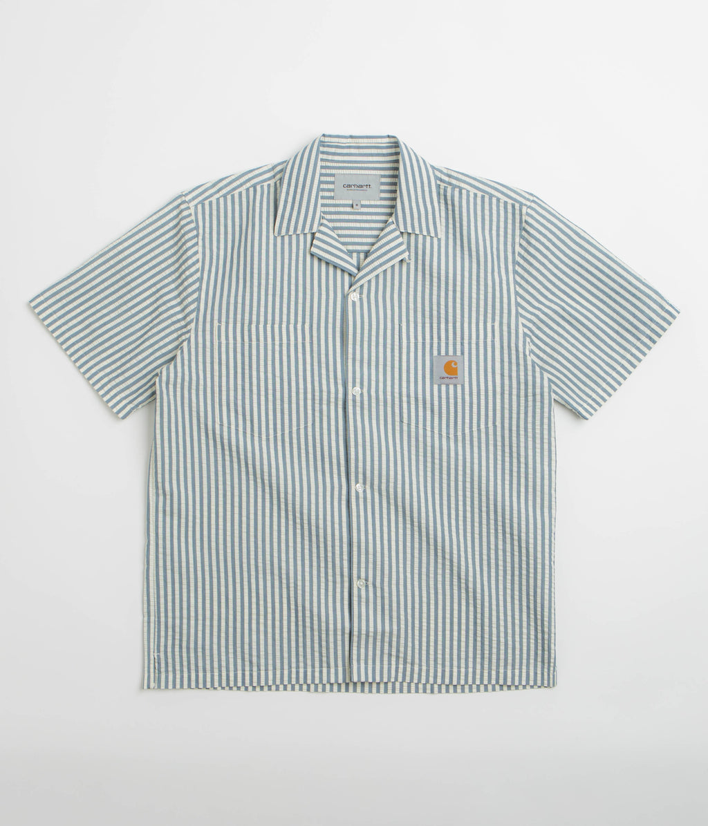 Carhartt Leavel Short Sleeve Shirt - Leavel Stripe / Blue River / Wax