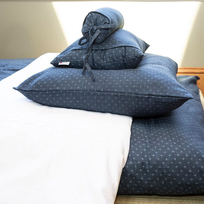 J-Life Aizome Navy Buckwheat Hull Pillow - COVER ONLY