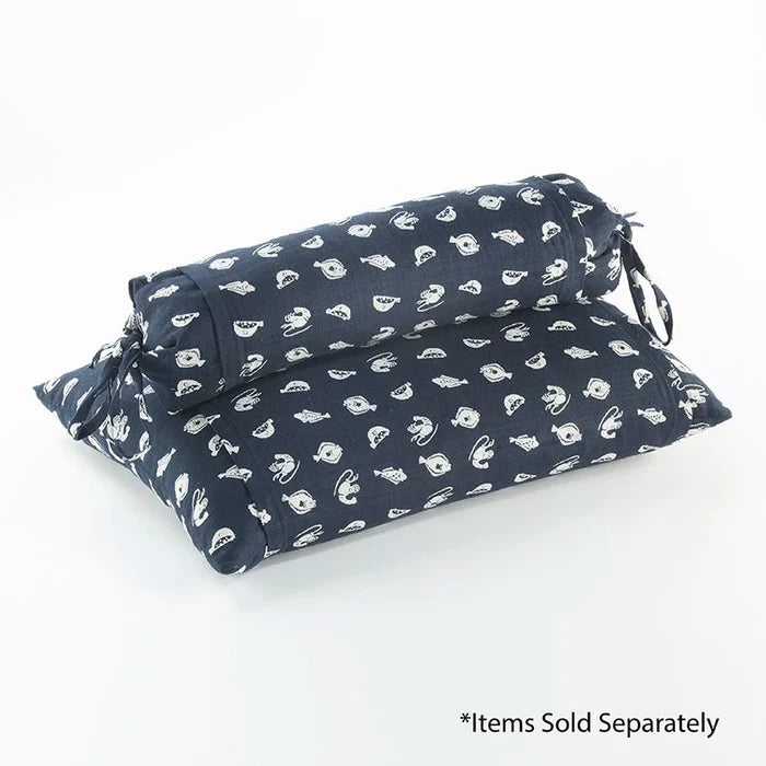 J-Life Marin Navy Buckwheat Hull Pillow - COVER ONLY