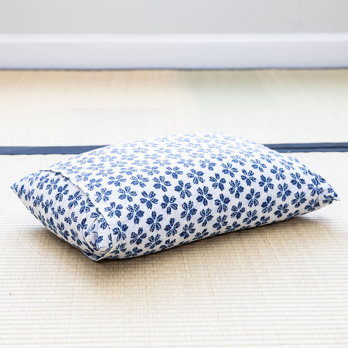J-Life Plum Blossom Navy Buckwheat Hull Pillow - COVER ONLY