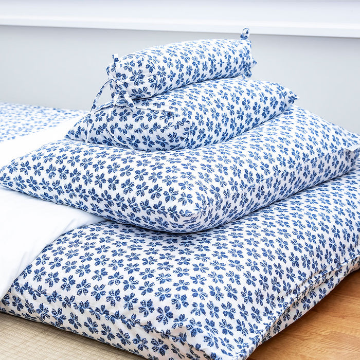 J-Life Plum Blossom Navy Buckwheat Hull Pillow - COVER ONLY