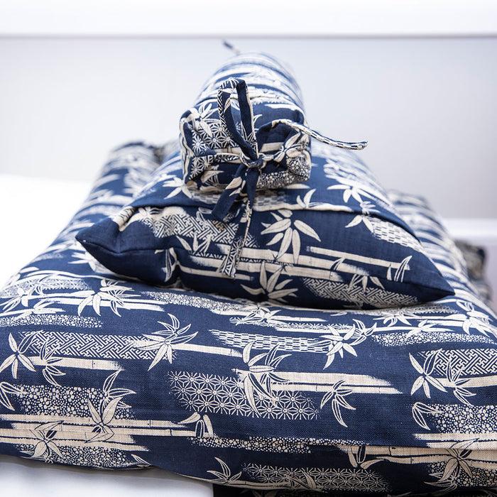 J-Life Takenomori Navy Buckwheat Hull Pillow - COVER ONLY
