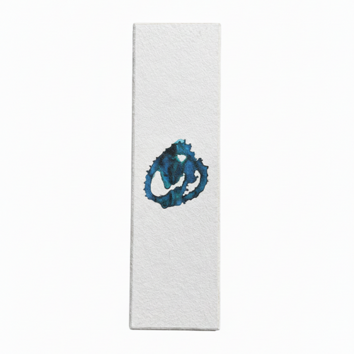 White product box with blue watercolor abstract logo on a white background.