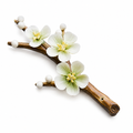A decorative branch-shaped incense holder featuring three white cherry blossoms with yellow centers and small white buds, shown on a plain white background.