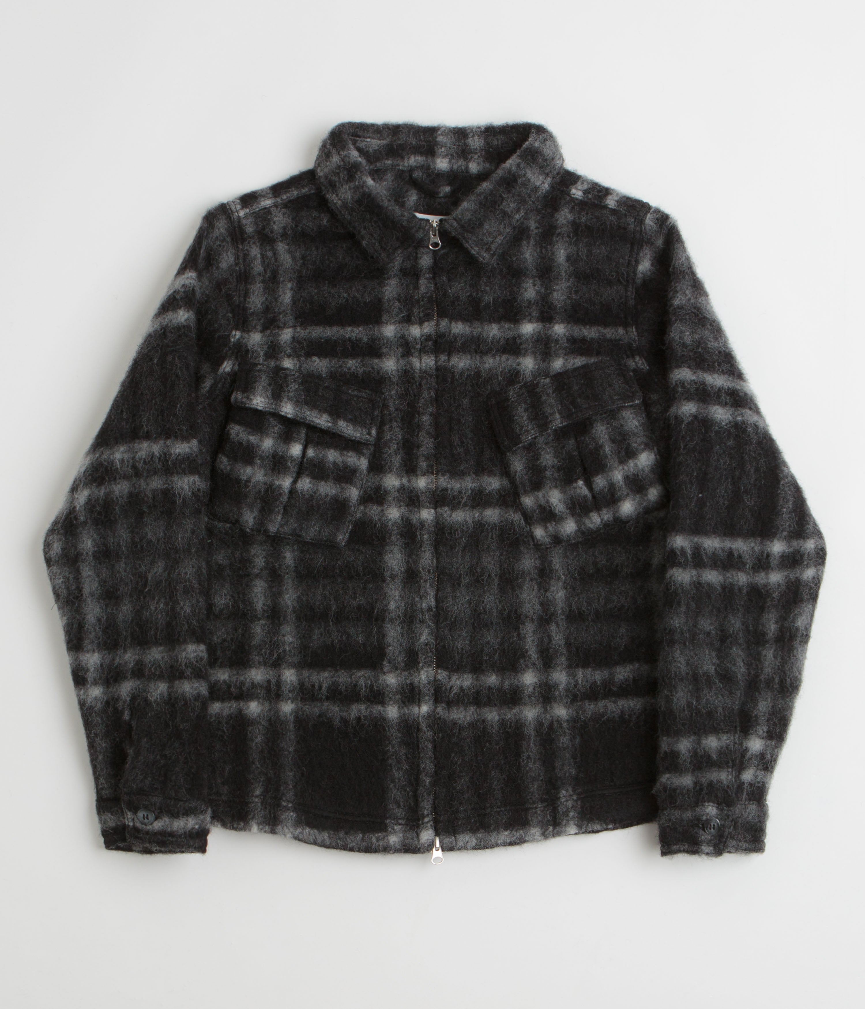 Pop Trading Company Checked Wool Shirt Jacket - Black / Charcoal