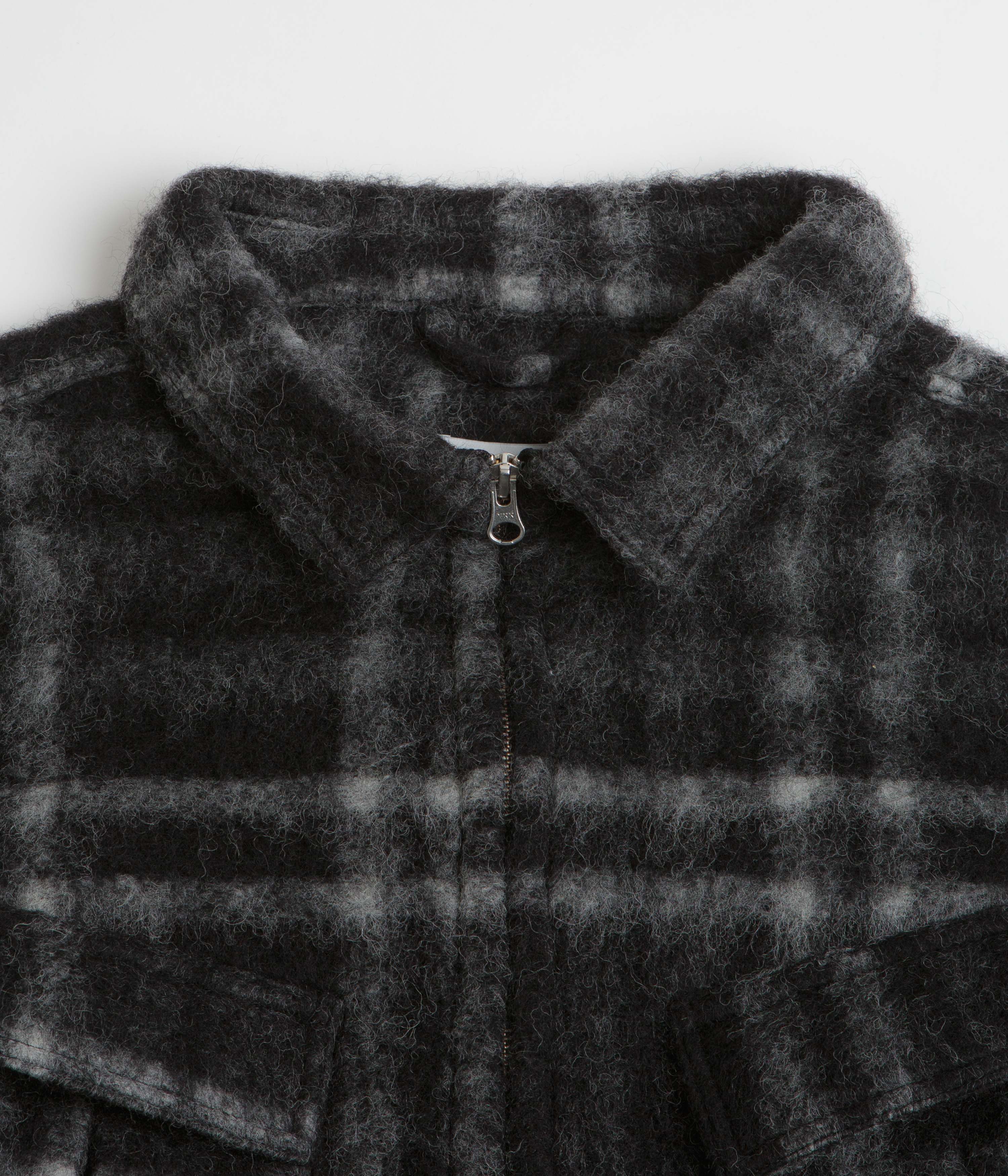 Pop Trading Company Checked Wool Shirt Jacket - Black / Charcoal