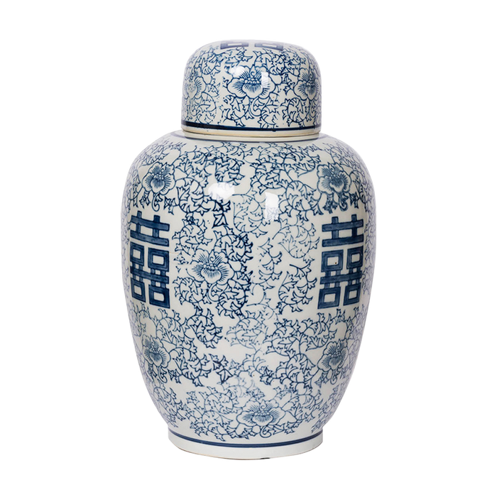 Porcelain Ginger Jar with Lid - Kanji