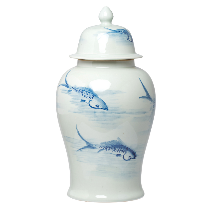 Porcelain Temple Jar with Lid - Koi