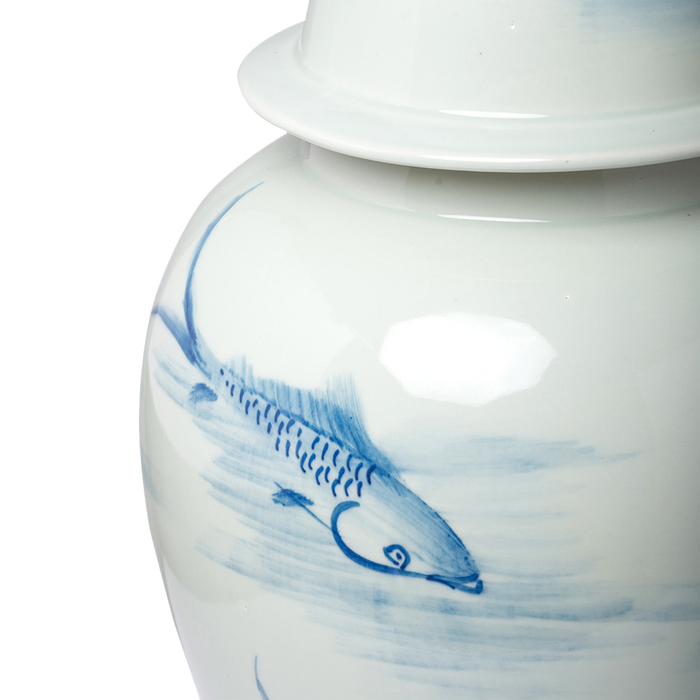 Porcelain Temple Jar with Lid - Koi