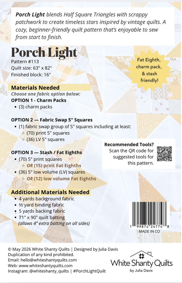 Porch Light PDF quilt pattern - Automatic Download