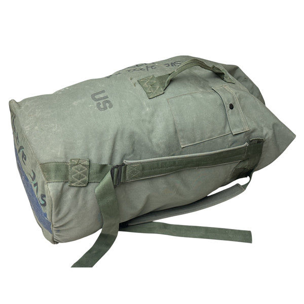 US GI SURPLUS USED OD NYLON DUFFEL BAG WITH DOUBLE STRAPS