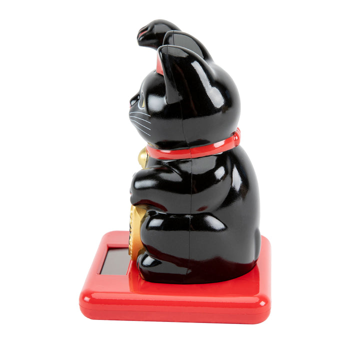 Maneki Neko Lucky Cat in black facing sideways on a white background.